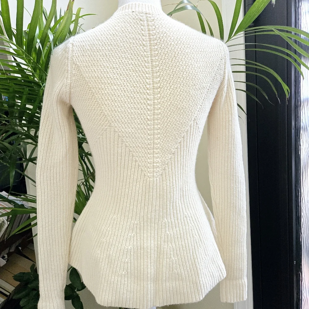 White - Cream Peplum Knit Crew Neck Sweater Ann Taylor NWOT - Picture 6 of 9
